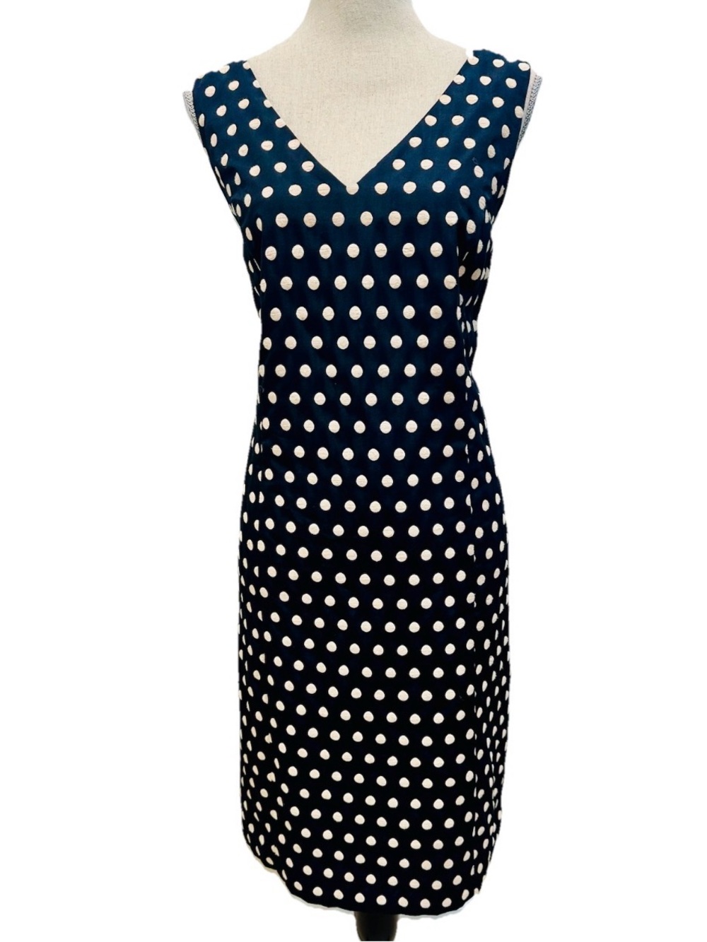 NWT Ann Taylor Sheath Dress 14 $119 Black Cream Polka Dots Sleeveless Elegant